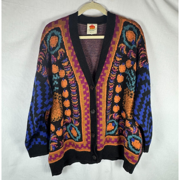 Farm Rio Pineapple Scarf Oversized Button Up Cardigan Sweater Sz XL - Picture 1 of 13